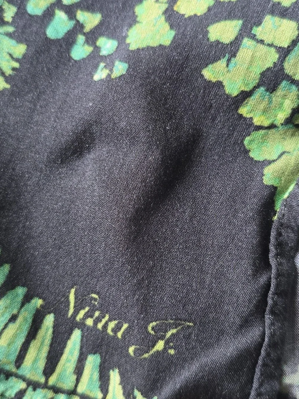 Nina J Designs Fern Botanical Print Scarf Cotton Green Black Long Wearable Art